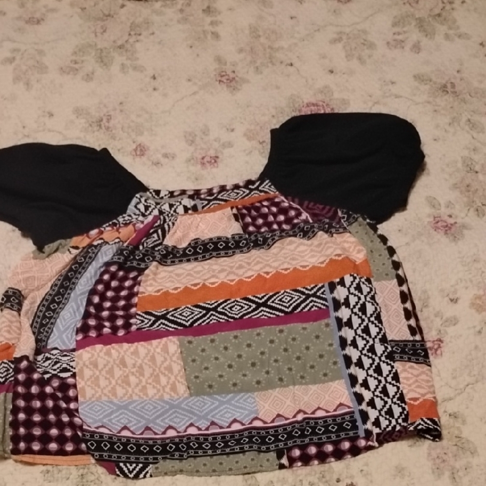 Maeve Black and Orange Patchwork Blouse